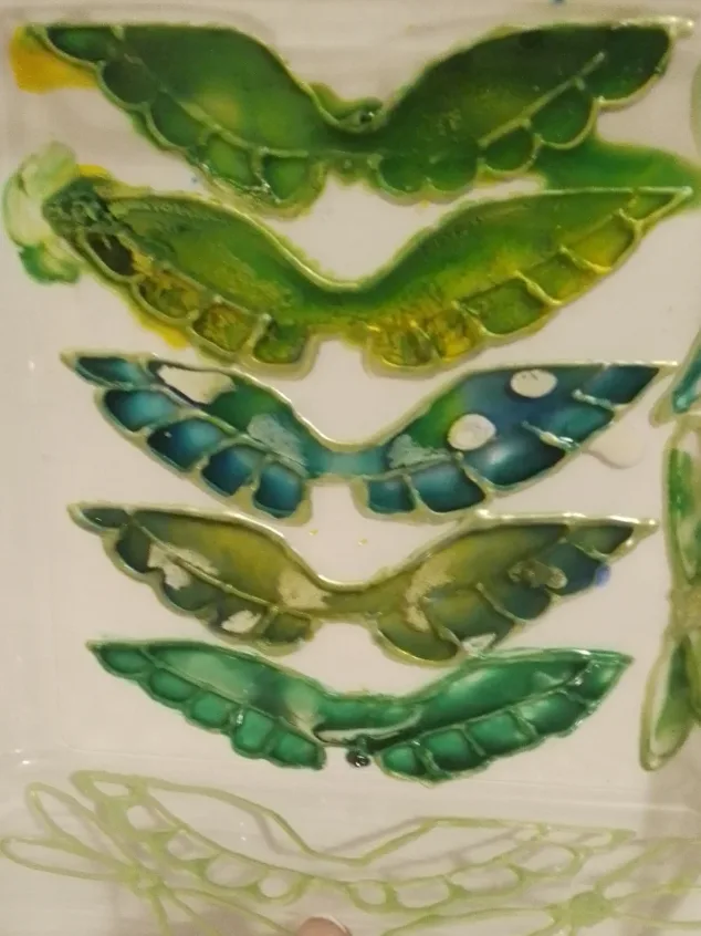 Green wings in resin, work in progress